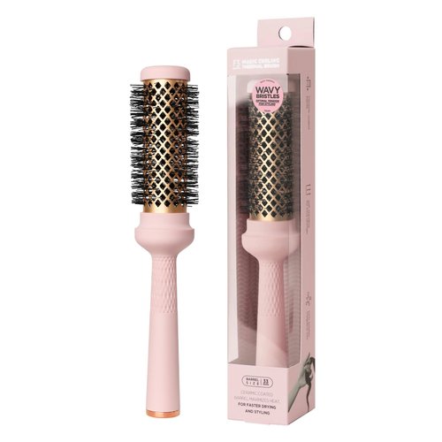 F3 Systems Wavy Thermal Brush(1.3 Inch), Cut Drying Time,Self-Standing Round Quick Styling Brush, Great Blowout, Ceramic Coated/Ionic Thermal Barrel,Blowout Volume, Wave Styler