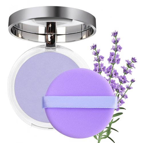 Lavender Matte Setting Powder Oil Control Face Makeup Setting Powder, Jelly Pressed Setting Powder with Mini Powder Puff, for Silky Blurring Oil Control Long-Lasting Makeup