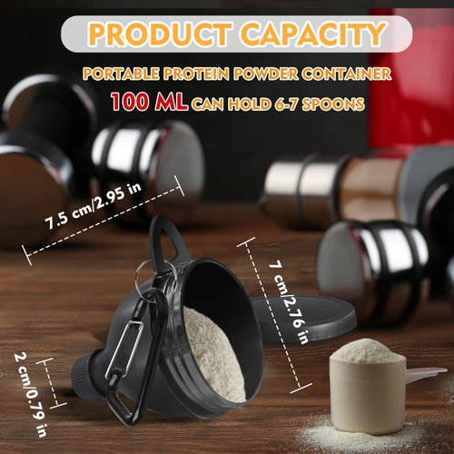 2 Pack PortableProteinPowderContainer, Portable Protein Powder Travel Container, 100ml Protein Powder Funnel, Powder Holder for Workouts, Fitness and Traveling