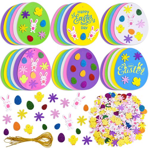 Max Fun 208PCS Easter Foam Stickers Set Easter Eggs Crafts DIY Egg Easter Craft for Kids Easter Decorations Party Favors Supplies (Easter Egg)