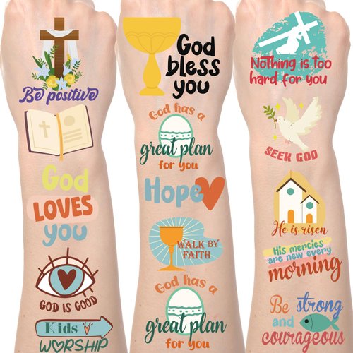 Lovarywow Christian Temporary Tattoos Stickers - 400+ Christian Bible Verse Temporary Tattoos for Kids Fake Tattoos Religious Gifts Christian Party Favors Supplies for Girls Boys Prizes Rewards