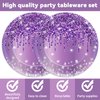 50 Pcs Purple Birthday Plates and Napkins Purple and Silver Happy Birthday Party Supplies for 25 Guests Table Decorations for Women Girl Birthday Decorations Paper Plates Napkins