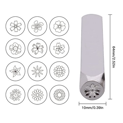 Tlimus 12pcs Flower Theme Metal Stamps, 6MM (1/4”) Metal Stamping Tools DIY Arts and Crafts Supplies Stamping Accessories, Leather & Wood Stamps