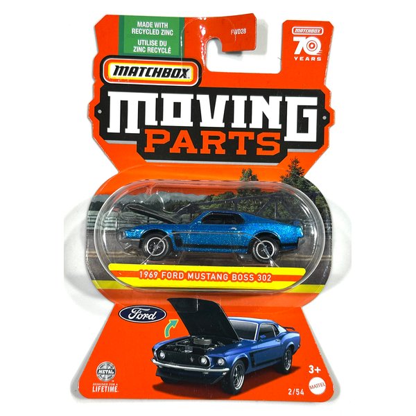 Matchbox - Moving Parts - 2023-1969 - Ford Mustang BOSS 302 - Blue - 2/54-70 Years - Mint/NrMint - Ships Bubble Wrapped in a Box with Fill