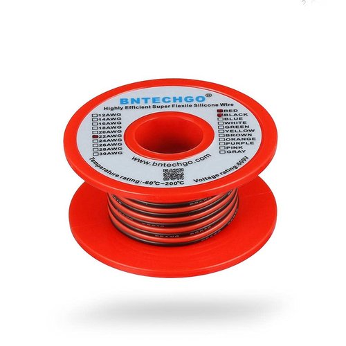 BNTECHGO 22 Gauge Flexible 2 Conductor Parallel Silicone Wire Spool Red Black High Resistant 200 deg C 600V for Single Color LED Strip Extension Cable Cord,model,25ft Stranded Tinned Copper Wire