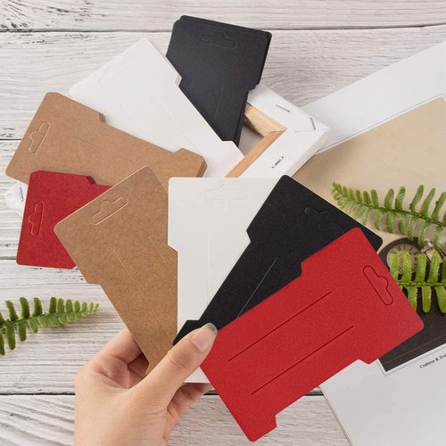 Lesnala 160pcs Hair Clip Display Cards, Hair Bow Cards, Hairpin Display Cards for Selling Clip Collecting Cardboard Holder Hair Accessorie Barrettes Jewelry 6.6 x 11.5cm (White/Black/Kraft/Red)