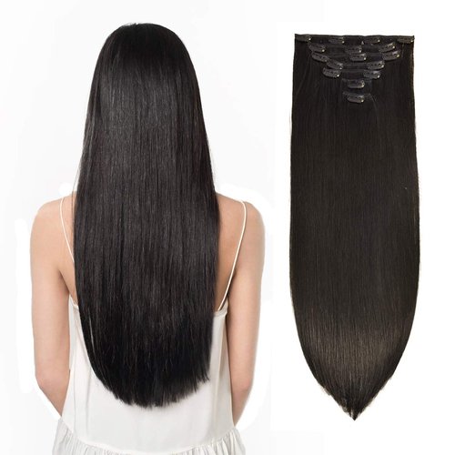 Clip in Hair Extensions Real Human Hair 120g 7pcs Human Hair Clip in Extensions 14 Inch Natural Black #1B Thickened Straight Real Hair Extensions Clip in Human Hair