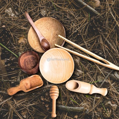 Lattooland Wooden Sensory Bin Tools for Kids | Waldorf Toys| Montessori Toys for Sensory Bin Activities | Wooden Scoops Tongs Bowls for Transfer Work Pretend Play & Fine Motor Learning Toys (Set of 8)