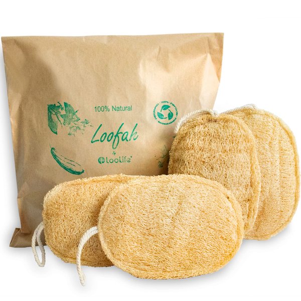 Natural Loofah Exfoliating Sponge (4 Pack) - Loofa Body Scrubber - Loofah Sponge - Loofah Exfoliating Body Scrubber - Organic Loofah - Shower Luffa Sponges - Exfoliating Loofah - Biodegradable Loofah