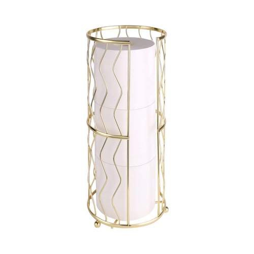 Megier Decorative Metal Standing Toilet Tissue Holder for Bathroom/Powder Room, Compact Tissue Reserve for 3 Rolls of Toilet Paper Gold