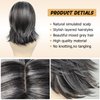 SEVENCOLORS Dark Grey Layered Wigs for Women Medium Length Gray Mixed White Wigs with Curtain Bangs Synthetic Hair Short Wavy Bob Wigs