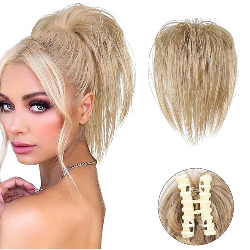 Claw Clip Messy Hair Piece Tousled Updo Messy Hair Bun Hair Scrunchies Synthetic Wavy Curly Chignon Hair Extension Ponytail Hairpieces for Women (Strawberry Blonde/Bleach Blonde)