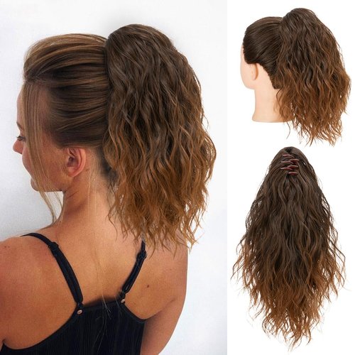 SARLA Claw Clip in Short Ponytail Extension 13 Inch Fluffy Synthetic Curly Wavy Pony Tail Hairpie...