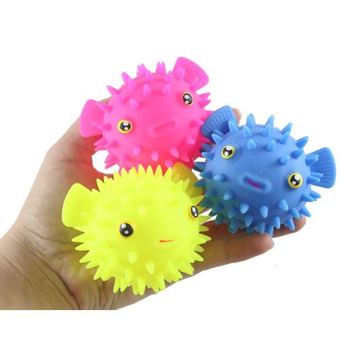Set of 3 Puffer Fish Puffer Ball - Small Novelty Toy - Party Favors - Air Filled Sensory Fidget Toys (Random Colors)
