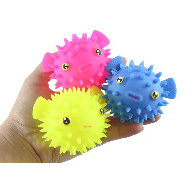 Set of 3 Puffer Fish Puffer Ball - Small Novelty Toy - Party Favors - Air Filled Sensory Fidget Toys (Random Colors)
