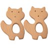 Arakierst 10pcs Organic Wood Fox Teether Pure Natural Animal Shape Beech Wooden Handmade Grasping Pattern DIY Pacifier Chain Pendant