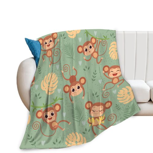 Monkey Throw Blanket Cute Monkey Plush Fleece Soft Cozy Cartoon Monkey Gifts Blanket for Monkey Lovers Kids Girls Boys Adults Couch Bed Chair Office Dorm Decor 40''X50''