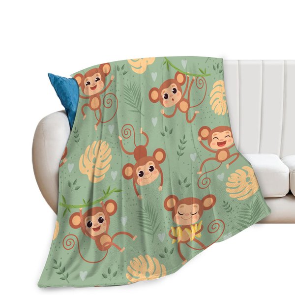 Monkey Throw Blanket Cute Monkey Plush Fleece Soft Cozy Cartoon Monkey Gifts Blanket for Monkey Lovers Kids Girls Boys Adults Couch Bed Chair Office Dorm Decor 40''X50''