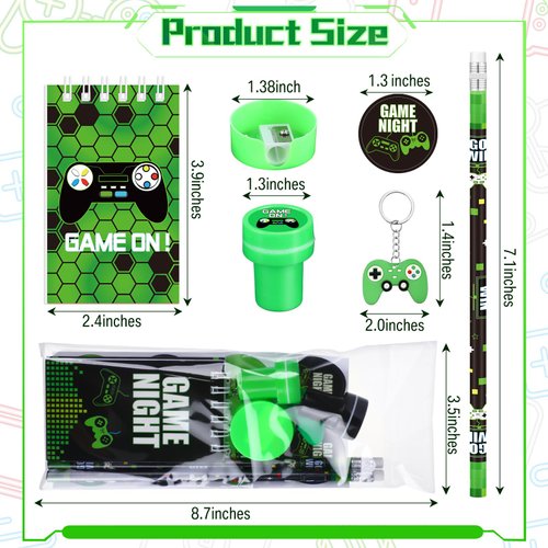 TecUnite 84 Pcs Video Game Party Favors Birthday Supplies Includes Video Game Mini Notebook Game Sticker Keychain Game Party Prize Set for Video Gamer Birthday Gifts Piñata Stuffer(Green)