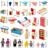 Sumind 35 Pcs Wooden Doll House Furniture and Accessories Set with 27 Pcs Dollhouse Furniture 8 Pcs Doll House Dolls Family Doll Furniture Small Dolls for Dollhouse Family Set Dollhouse Accessories