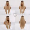 EMMOR Ombre Blonde Wig with bangs for Women, Long Straight Natural Synthetic Hair Dark Root Wigs, Party Cosplay Daily Use (28" Ombre Blonde)