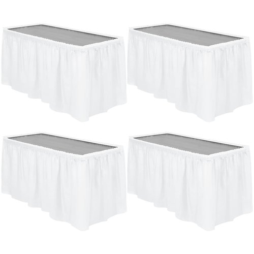 TURSTIN 4 Pieces White Plastic Table Skirts 14 x 29 Feet for Rectangle Tables Fitted Tablecloth Disposable Table Cover for Birthday Party, Events, Banquette Baby Shower