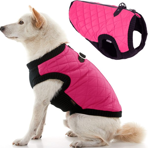 Gooby Fashion Vest Dog Jacket - Pink, X-Small - Warm Zip Up Dog Bomber Vest with Dual D Ring Leash - Winter Water Resistant Small Dog Sweater - Dog Clothes for Small Dogs Boy or Medium Dogs