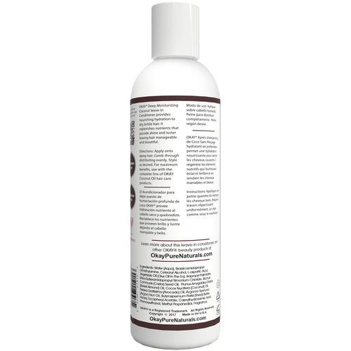 OKAY Coconut Leave In Conditioner - Hair Moisturizer for Women and Men, Contains Castor Seed Oil, Natural Hair Product for Hair Growth, Curly Hair Grease for Smooth, Moisturized Hair - 8 Oz