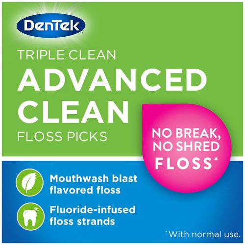 DenTek Triple Clean Advanced Clean Floss Picks, No Break & No Shred Floss, 90 Count, 6 Pack