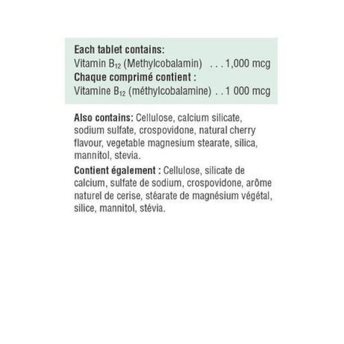 Jamieson Vitamin B12 Methylcobalamin Fast Dissolving Sublingual Tablets, 1,000 mcg, 100 sublingual Tablets