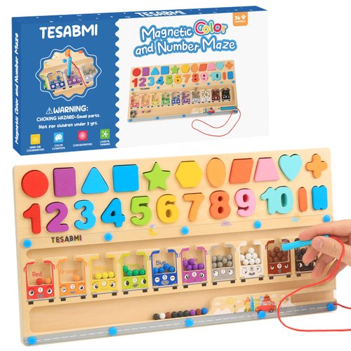 TeSabMi Magnetic Color and Number Maze, Montessori Toys for 3+ Year Old, Shape & Number Wooden Puzzle Sorting Toys, Toddler Fine Motor Skills Toys, Stocking Stuffers for Kids, Gifts for Boys Girls