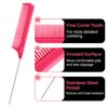 RHOS Retractable Rat Tail Comb for Parting,Protable Fine Tooth Teasing Comb for Styling,Hair Cutting,Braiding-Carbon Parting Combs for Braiding Hair,Stainless Steel Pin Tail Teasing Comb(Pink)