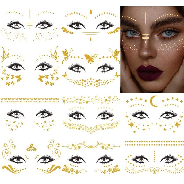Uranian Temporary Face Tattoo Stickers Gold Freckles Stickers for Women Butterfly Transfer Metallic Tattoos Mixed Styles Waterproof Fake Tattoos for Face Makeup Carnival Festival Halloween (Set 1)
