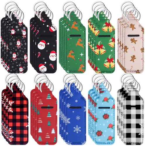 Ctosree 40 Pcs Christmas Theme Lipstick Holder with Portable Clip on Lip Gloss Sleeve Pouch Lipstick Holder Pocket Lip Balm Holder for Xmas Employee Gifts Coworker Nurse Teachers(Classic Pattern)