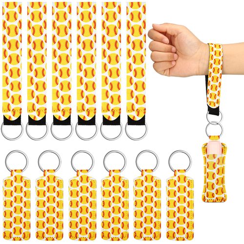 Hicarer 20 Pieces Softball Lipstick Holder Keychain Lipstick Holder Softball Gifts for Team Clip-on Lipstick Sleeve Pouch Sports Theme Lip Balm Holster Pouch for Lipstick Tracker