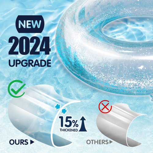 Polita Pool Float, Pool Floats Kids Summer Glitter Pool Tube with Confetti,Tube Pool Toys Beach Party, Transparent Inflatable Floating Tubes for Adults and Kids (Multicolor+Blue)