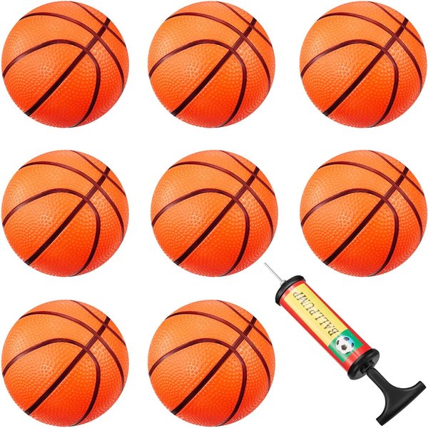 Norme 8 Pcs Mini Basketballs with Inflation Pump Small Inflatable Basketball for Kids Mini Basketball Hoop for Indoor & Outdoor Sports Pool Party Favors(Orange, 4 Inch)