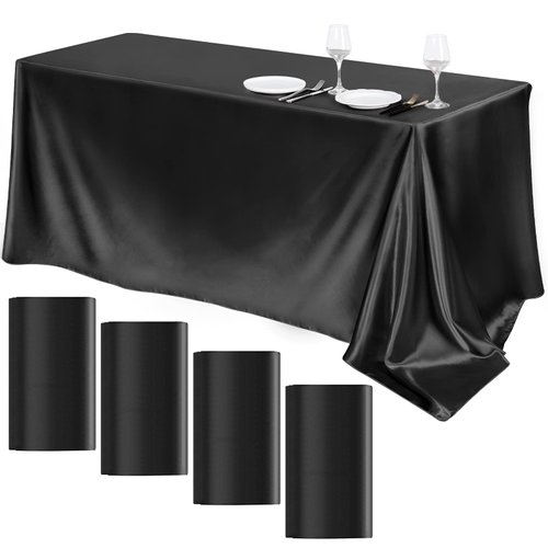 TURSTIN 4 Packs Satin Tablecloth 102 x 58 Inch Overlay Satin Table Cover Rectangle Bright Silk Tablecloth Smooth Fabric Table Decoration for Wedding Banquet Party Events, Gold