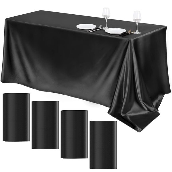 TURSTIN 4 Packs Satin Tablecloth 102 x 58 Inch Overlay Satin Table Cover Rectangle Bright Silk Tablecloth Smooth Fabric Table Decoration for Wedding Banquet Party Events, Gold