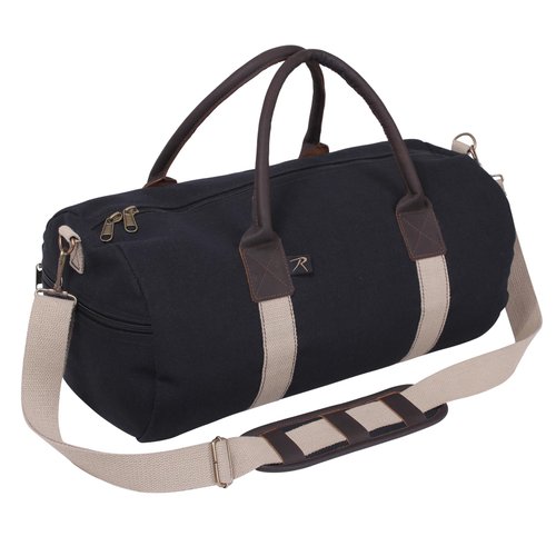 Rothco Canvas & Leather Gym Duffle Bag, Black & Natural