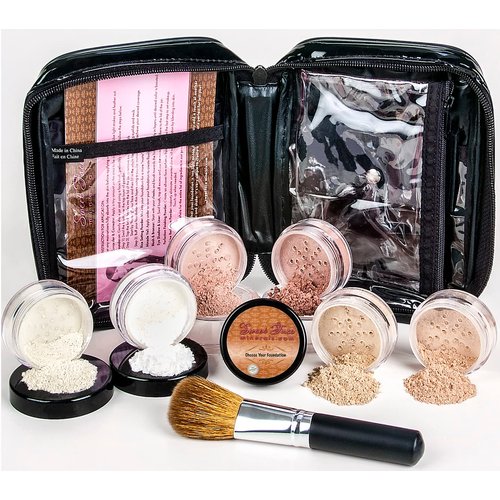 XXL KIT w/BRUSH & CASE (LIGHT TAN) Full Size Mineral Makeup Set Bare Skin Powder Foundation Cover