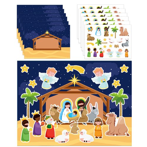FLYAB Nativity Stickers 12 Sets Make a Nativity Scene Stickers Christian Nativity Stickers for Kids Religious Party Games Activities for Christmas Vacation Bible School Classroom Party Supplies