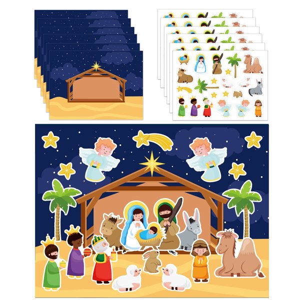 FLYAB Nativity Stickers 12 Sets Make a Nativity Scene Stickers Christian Nativity Stickers for Kids Religious Party Games Activities for Christmas Vacation Bible School Classroom Party Supplies
