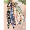 Floral Print Hair Scarf Scrunchies - Elastic Long-tail Ponytail Holders and Hair Accessories for Women, Wedding/Birthday/Bridal Party, 4 Pcs