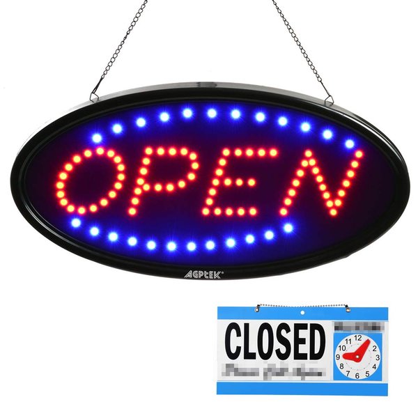 LED Open Sign, AGPTEK 19x10inch LED Business Open Sign Advertisement Board Electric Display Sign, Two Modes Flashing & Steady Light, for Business, Walls, Window, Shop, bar, Hotel,with Open/Close Sign