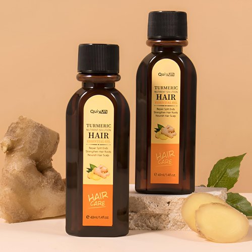 QUIYUM Turmeric Hair Oil Treatment, Hair Oil Travel Size for Frizz Control, Adds Hair Shine and Smooths Split Ends, Leave-In Hair Serum for Dry, Damaged & Coarse, Paraben & Sulfate-Free, 40ml*2