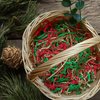 BOXHOME Shred Paper Filler (1LB) Crinkle Cut Paper for Wrapping & Filling Gift Basket Gift Boxes, Red, Kraft and Green-Christmas Mix