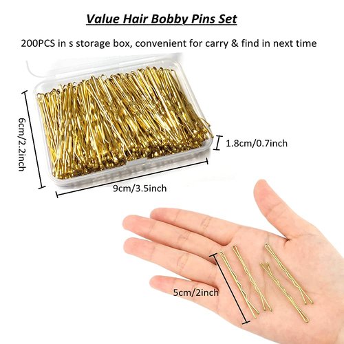200 Counts Bobby Pins, Magicalmai 2 Inches Blonde Hair Pins with Box for Thick Thin Hair, Invisible Wave Hairgrip, Mini Hairpin Bobbie Pins Bulk for Women Lady Girls Kids