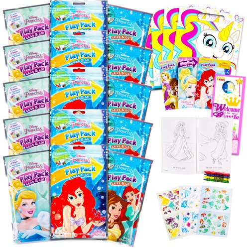Set Of 15 Princess Play Packs Fun Party Favors Coloring Book Crayons Stickers Plus Loot Bags, Door Hanger
