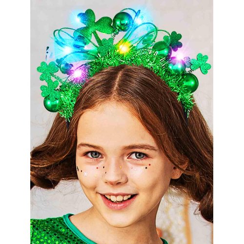 Yean St Patrick Day Shamrock Headband Light Up Ball Green Bow Headdress Holiday Party Hair Band C...